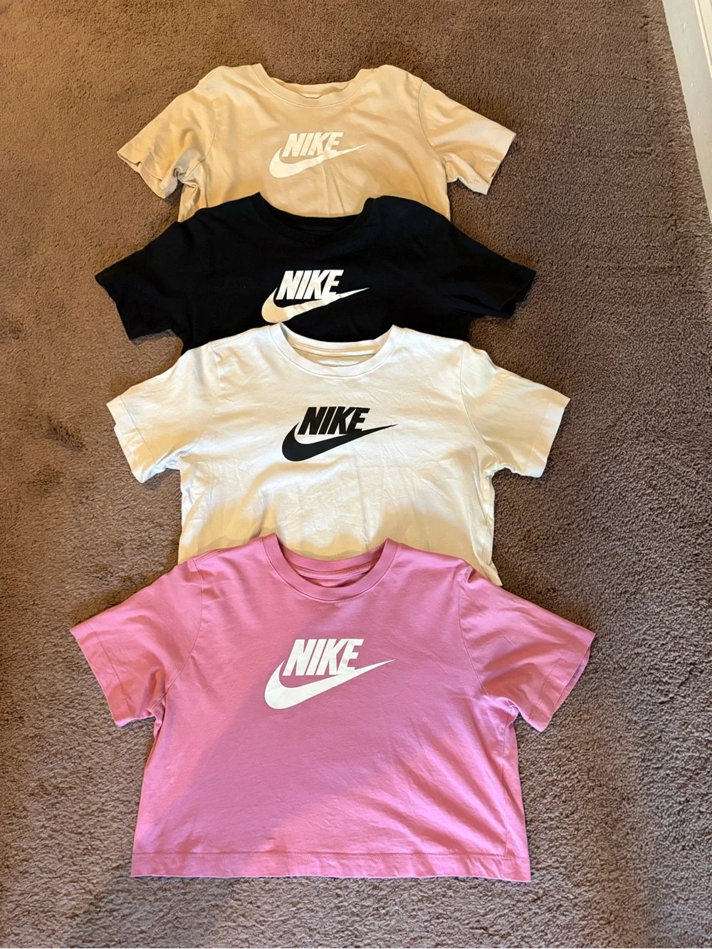 Nike Short-Sleeve Crop Top Tee- Pink, White, Black, Tan